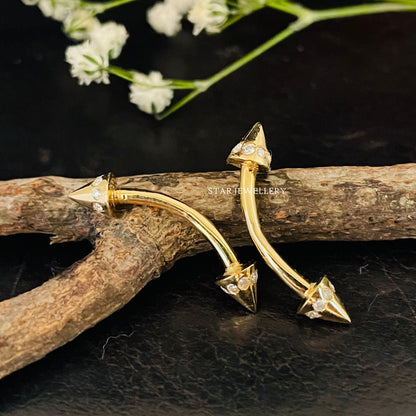 14K Gold Diamond Spike Barbell Piercing: Daith, Eyebrow