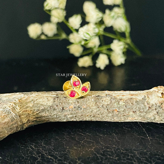 Natural Ruby Lotus Stud Ear Piercing