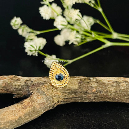 14K Solid Gold Natural Sapphire Pear Stud
