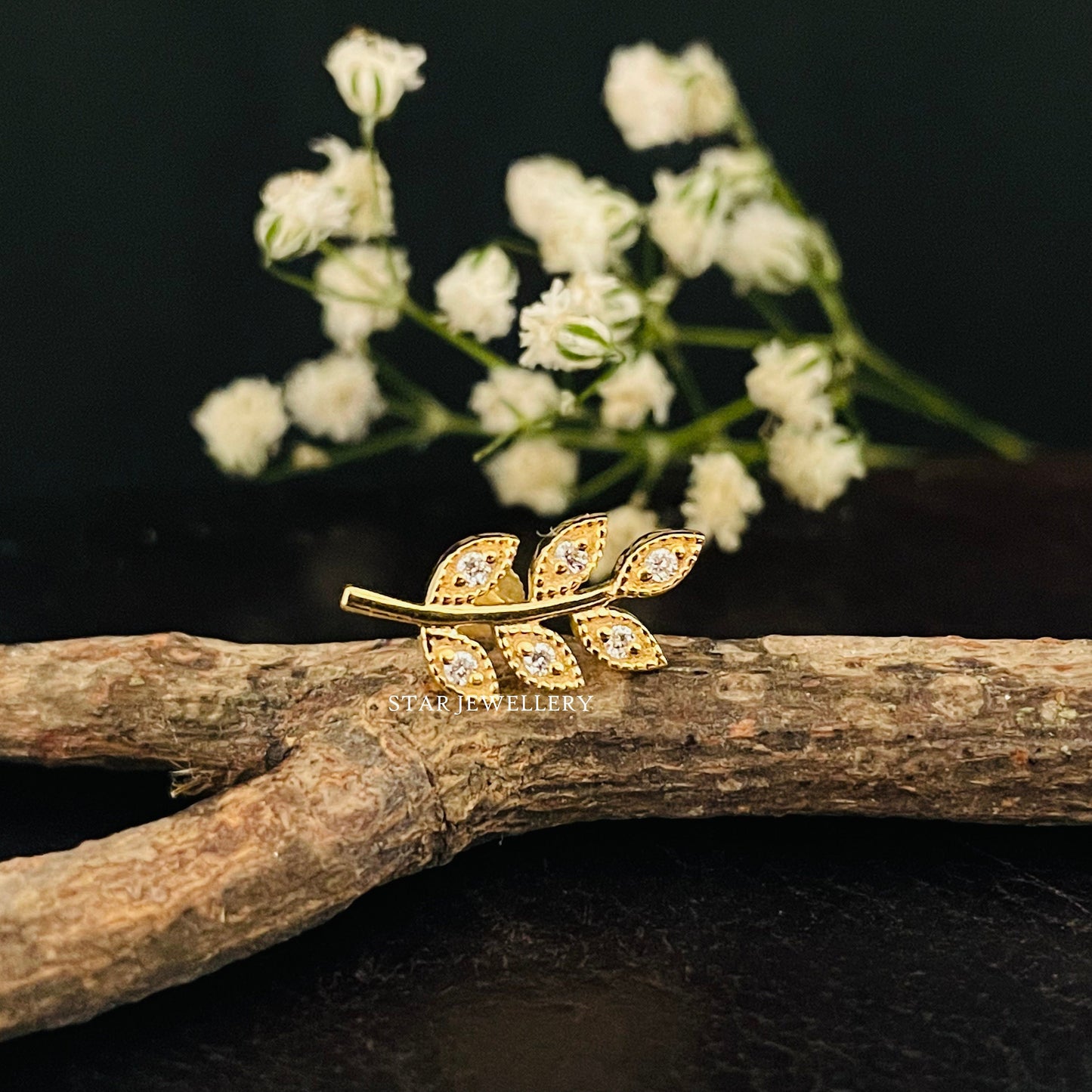 Natural Ruby Solid Gold Leaf Earring