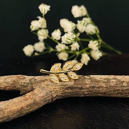 Natural Ruby Solid Gold Leaf Earring