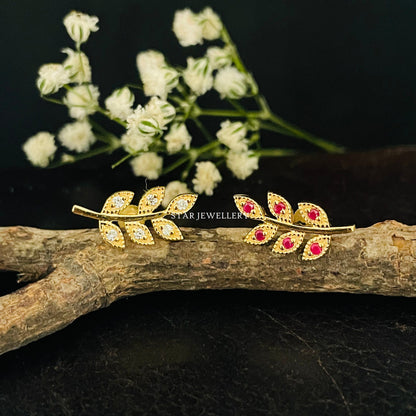 Natural Ruby Solid Gold Leaf Earring