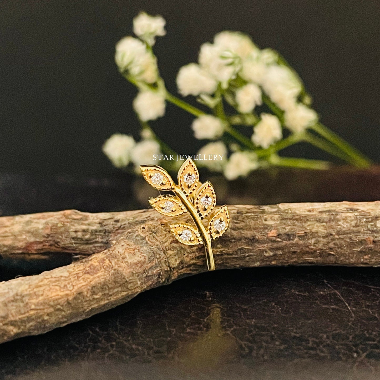 Solid Gold Diamond Leaf Earring