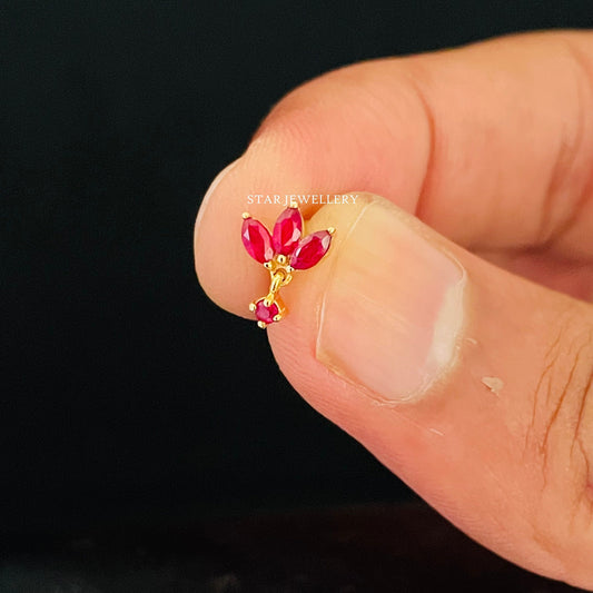 Natural Ruby Lotus Stud Ear Piercing