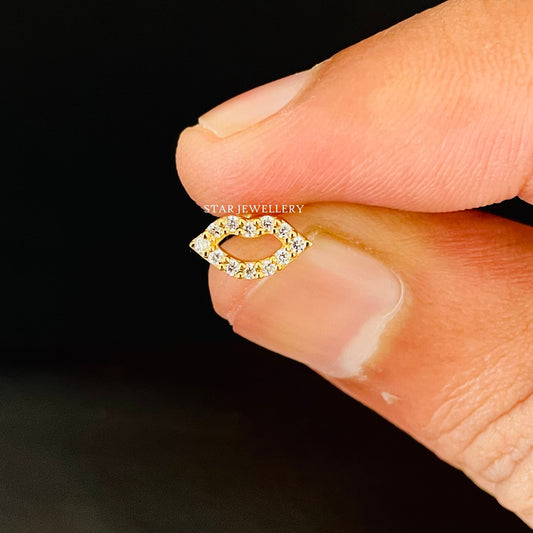 Natural Diamond Solid Gold Lips Piercing