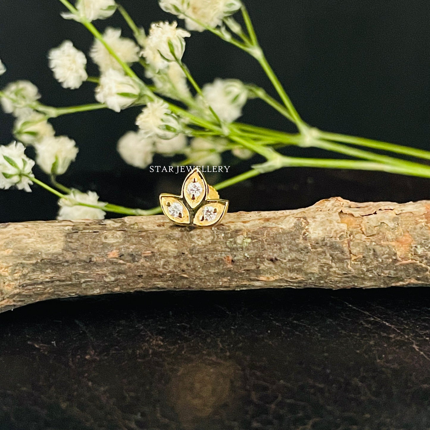 Diamond Lotus Studs for High Lobe, Conch, Tragus, Helix Tragus, Cartilage