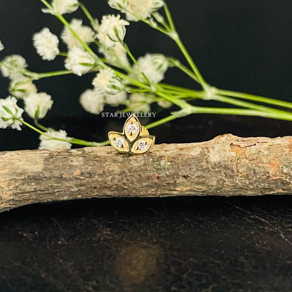 Diamond Lotus Studs for High Lobe, Conch, Tragus, Helix Tragus, Cartilage