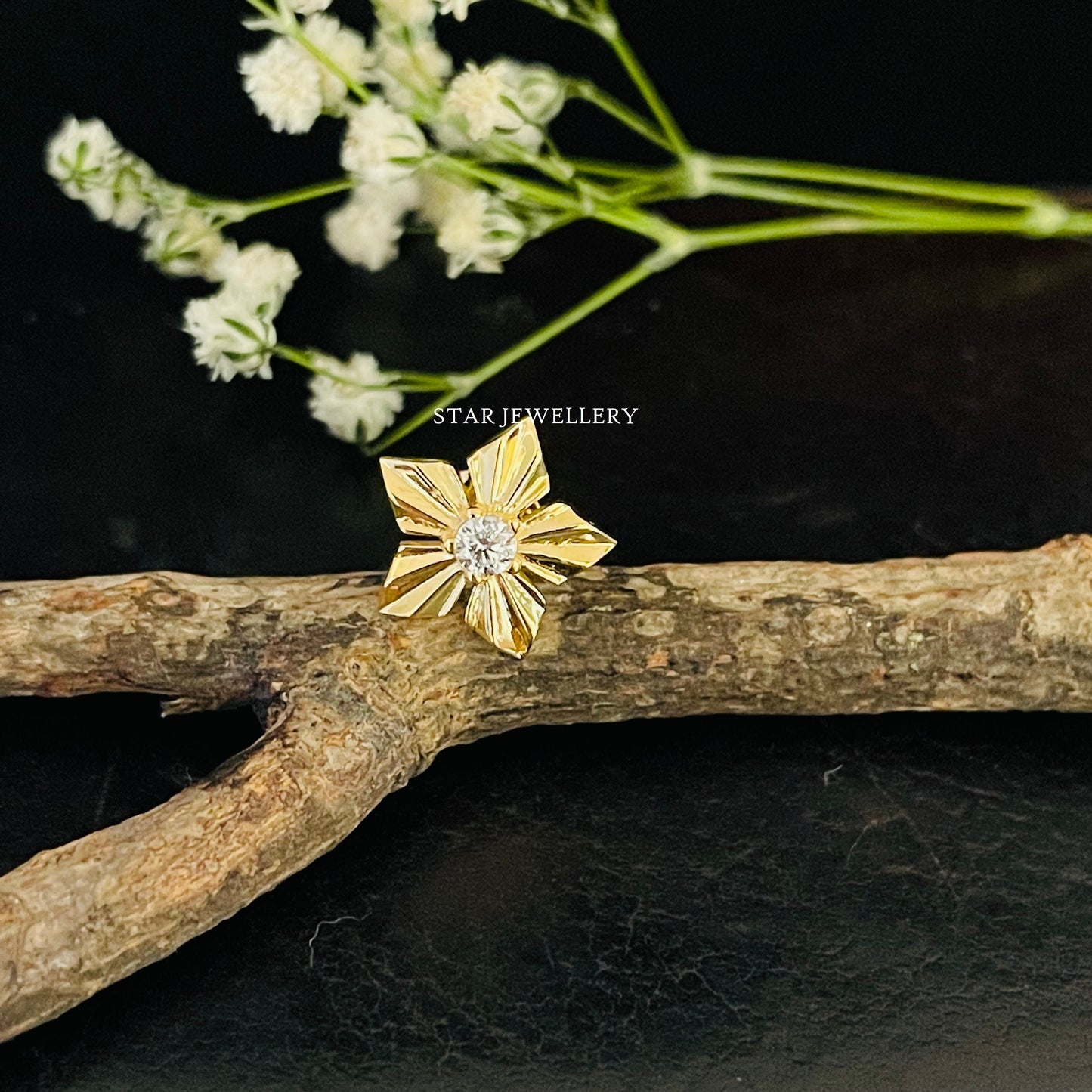 Diamond Lotus Studs for Ear Lobe, Conch, Tragus, Helix Tragus