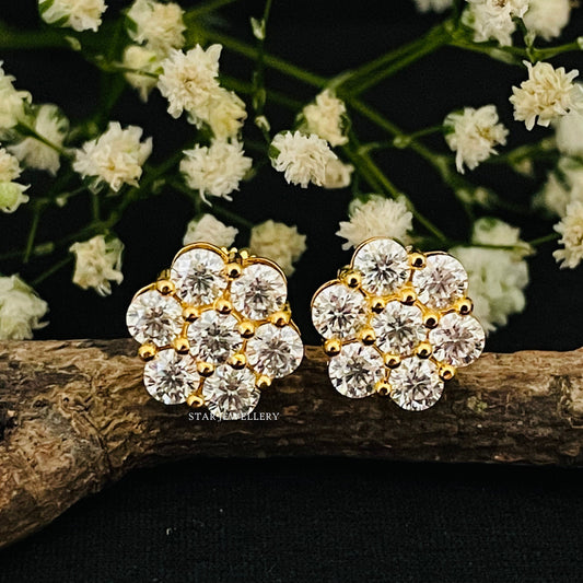 10K Solid Gold Prong Set Moissanite Cluster Earring