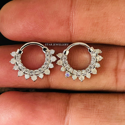 Septum Nose Ring in 14K Gold with Opal Stone