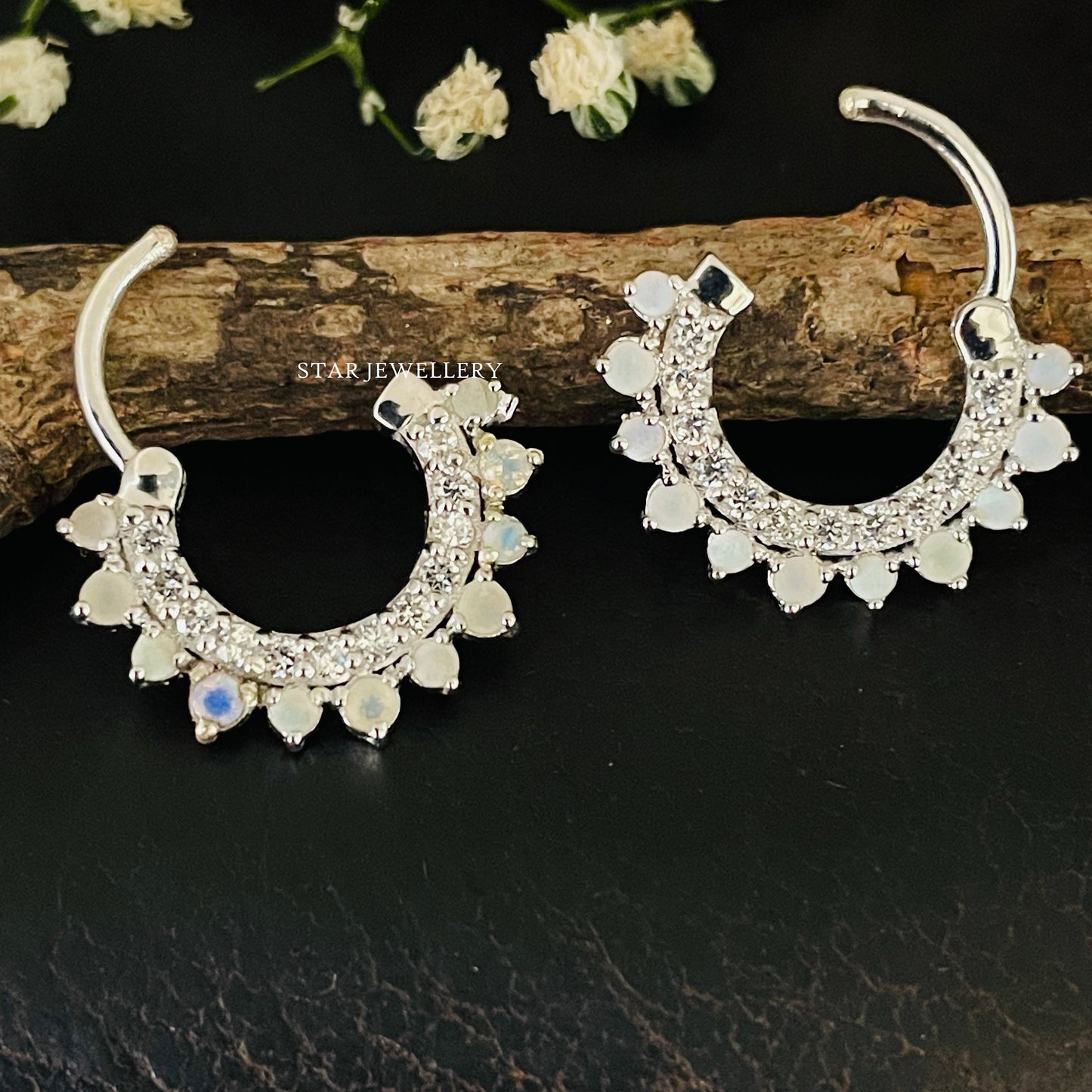 Septum Nose Ring in 14K Gold with Opal Stone