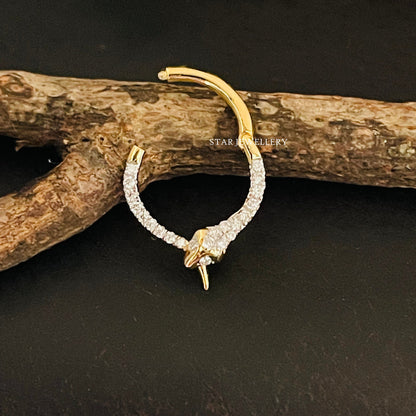 Solid Gold Diamond Snake Septum Clicker Piercing