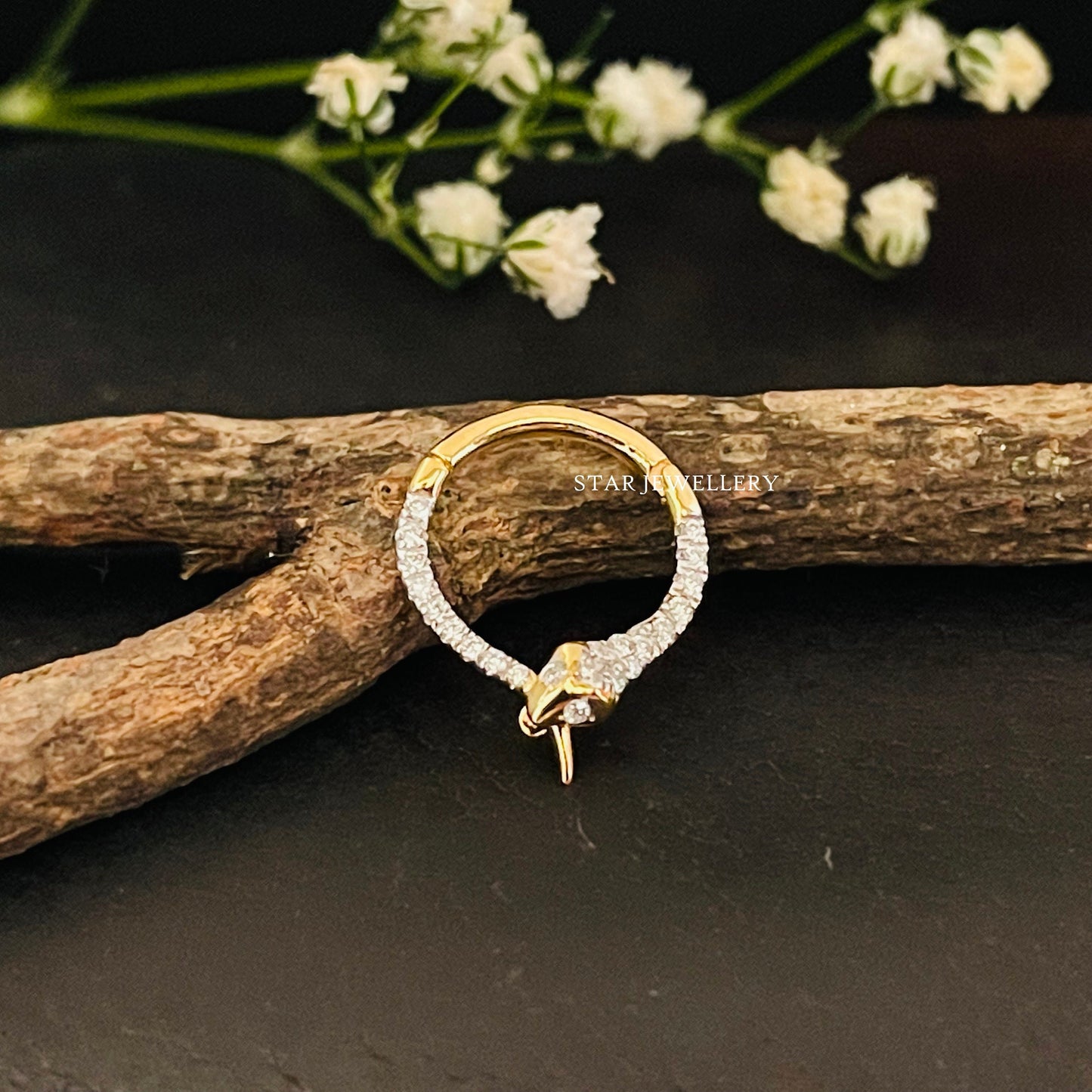 Solid Gold Diamond Snake Septum Clicker Piercing