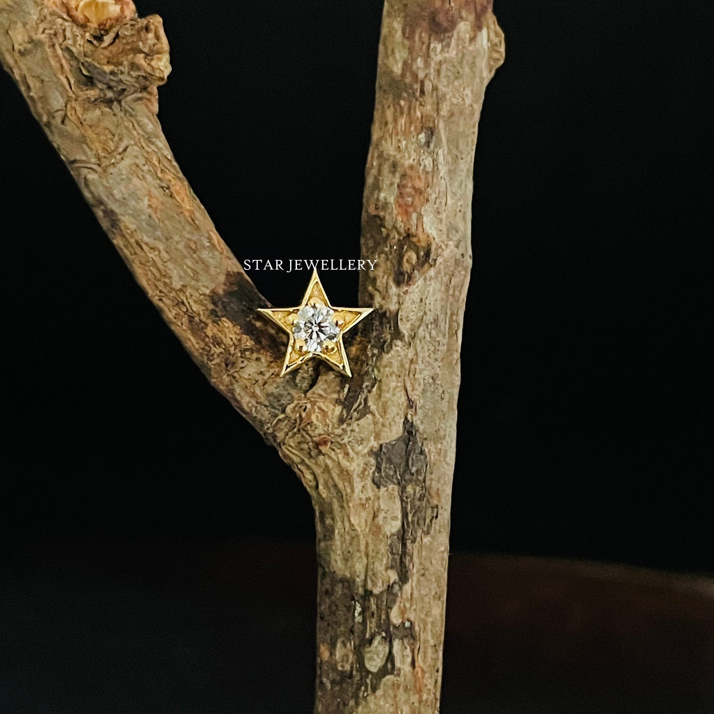 14K Solid Gold Natural Diamond Star Nose/Ear Stud