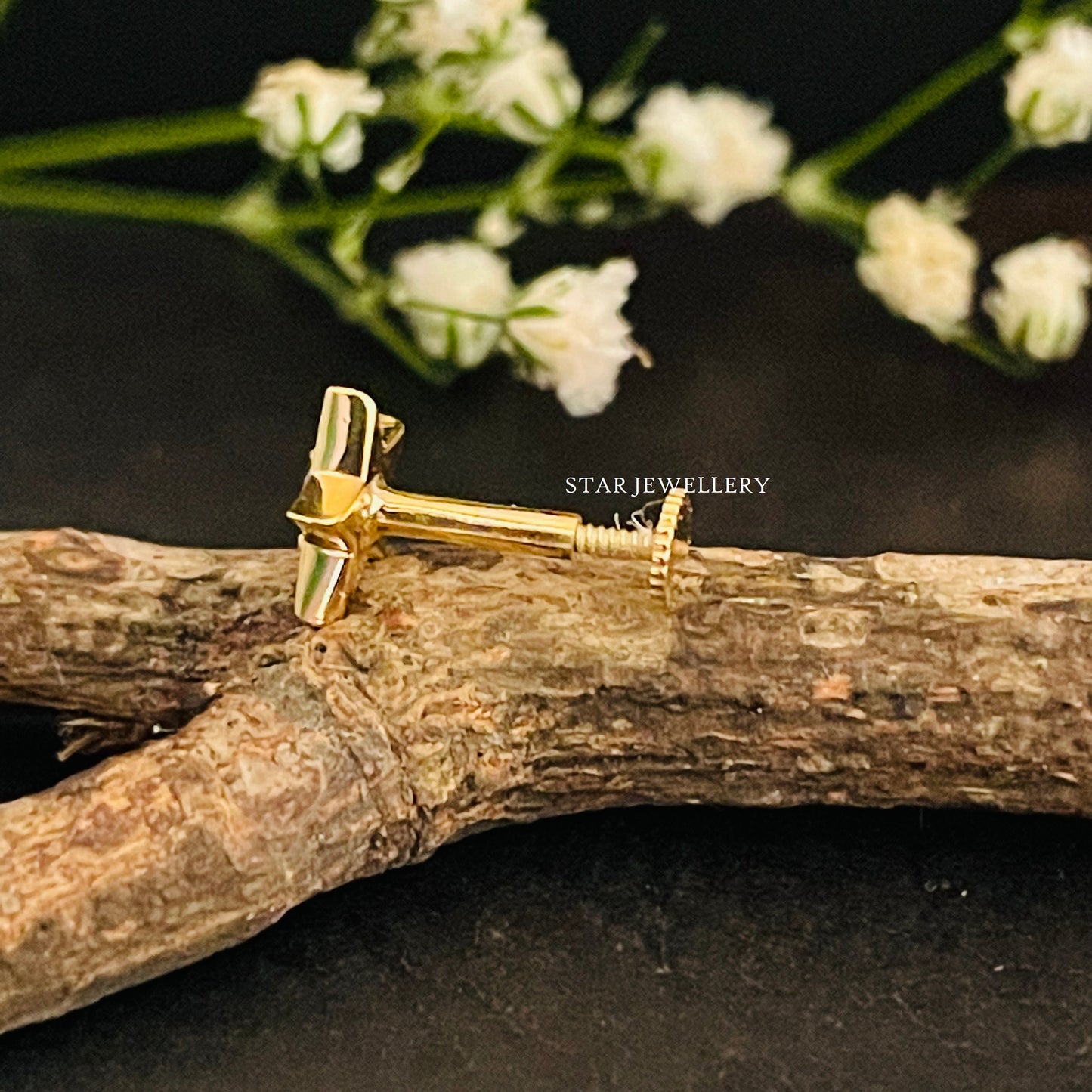 14K Solid Gold Natural Diamond Star Nose/Ear Stud