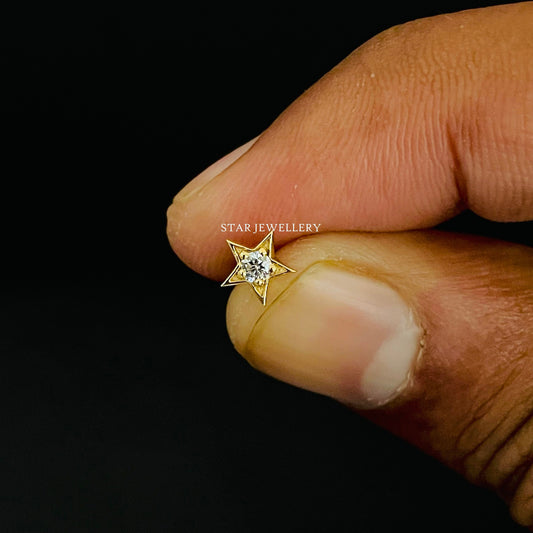 14K Solid Gold Natural Diamond Star Nose/Ear Stud