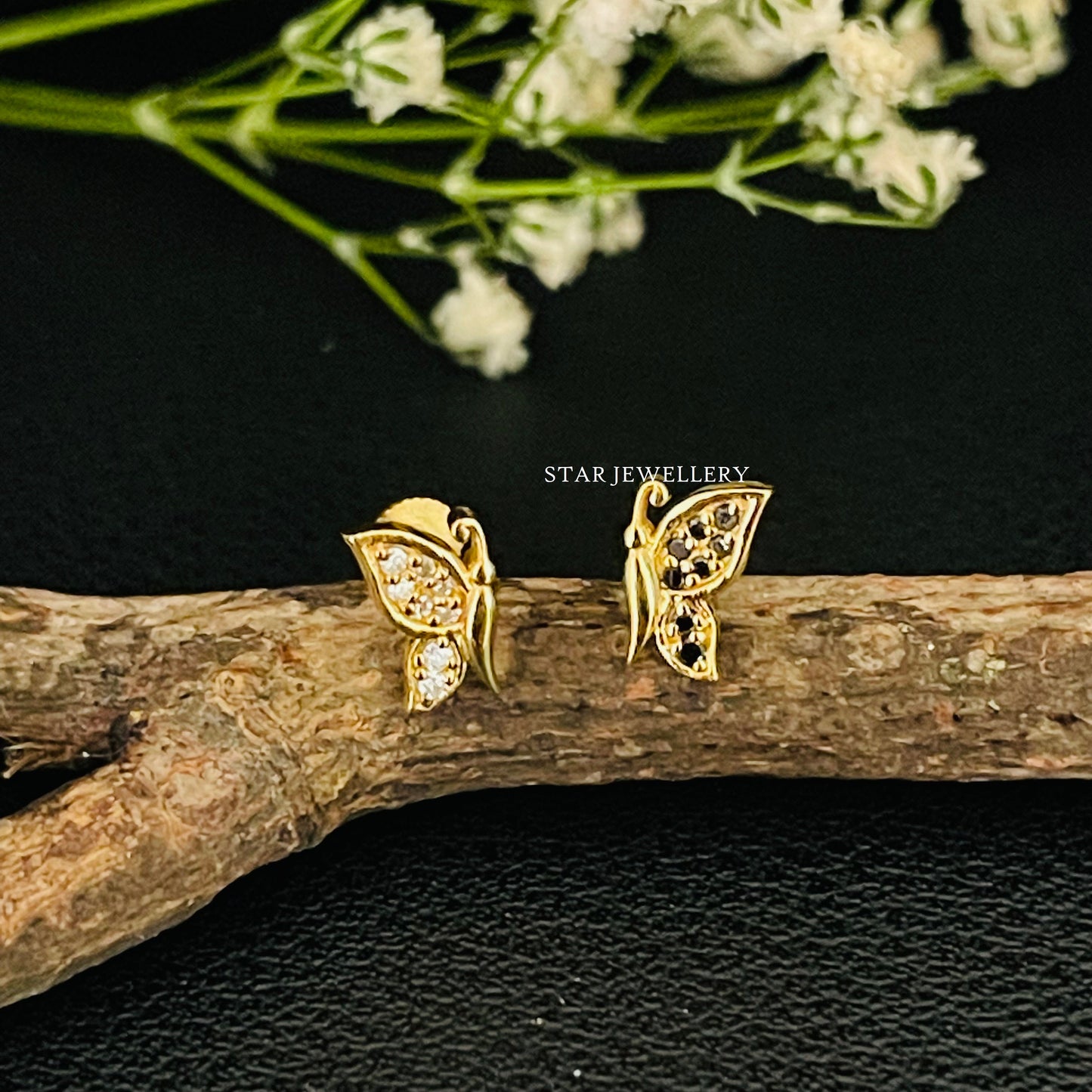 14K Solid Gold Natural Diamond Butterfly Nose/Ear Stud