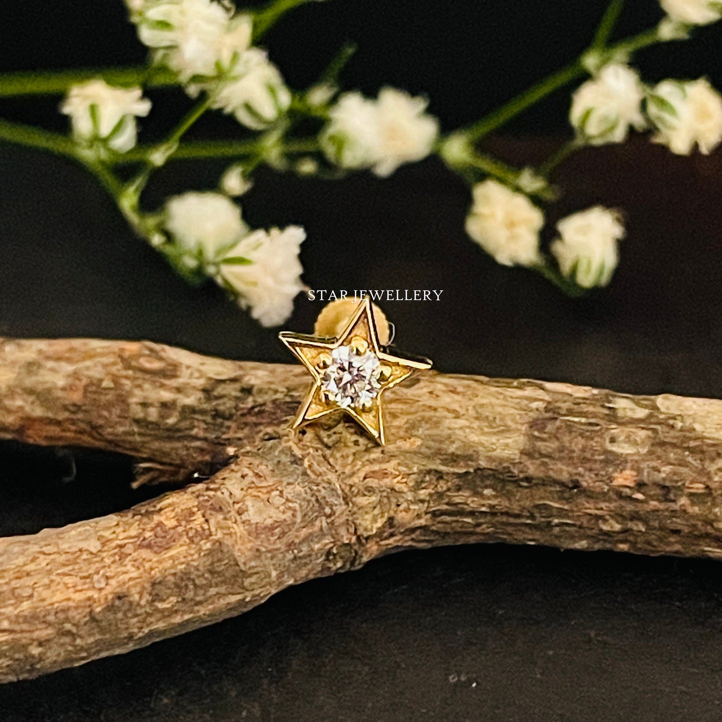 14K Solid Gold Natural Diamond Star Nose/Ear Stud