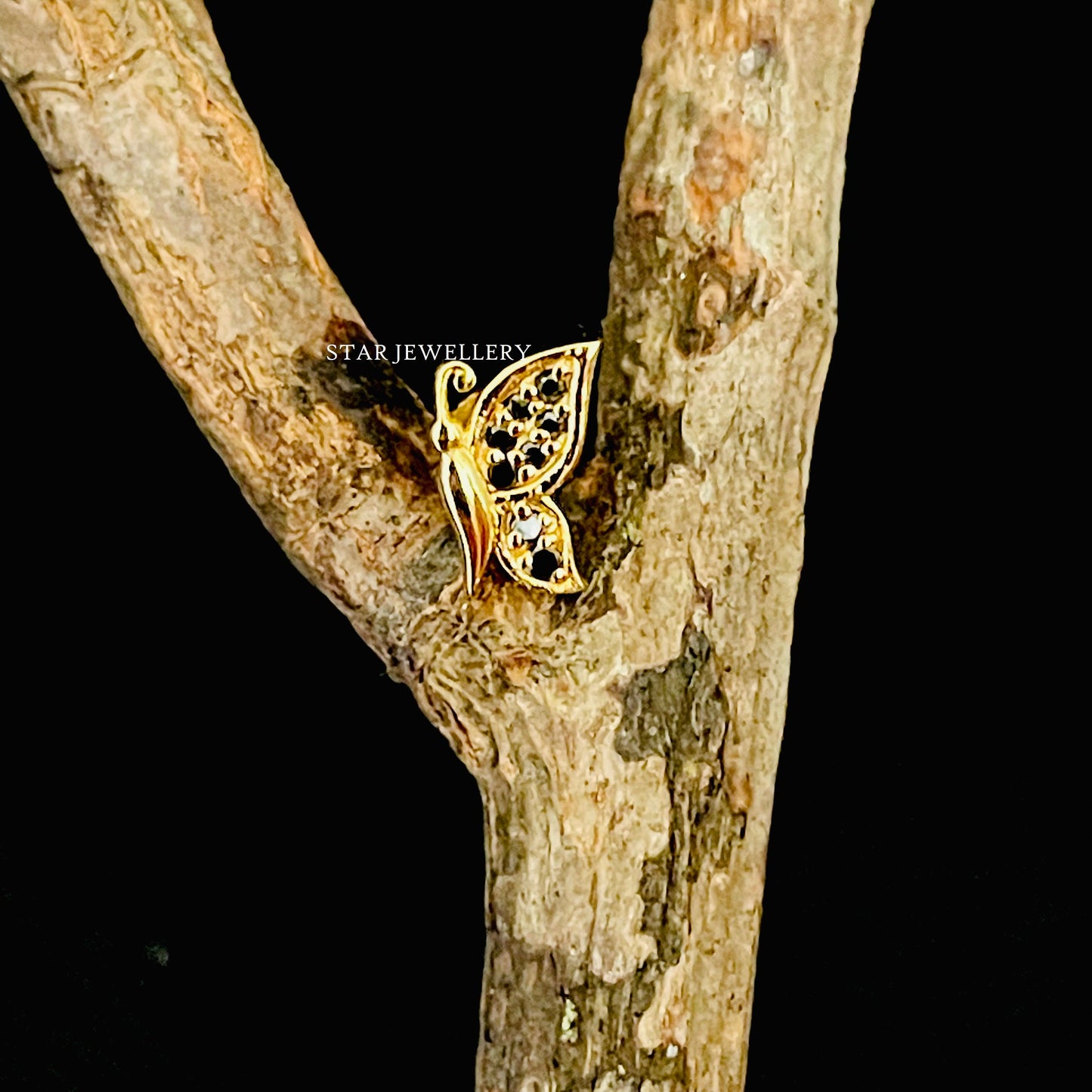 14K Solid Gold Natural Diamond Butterfly Nose/Ear Stud