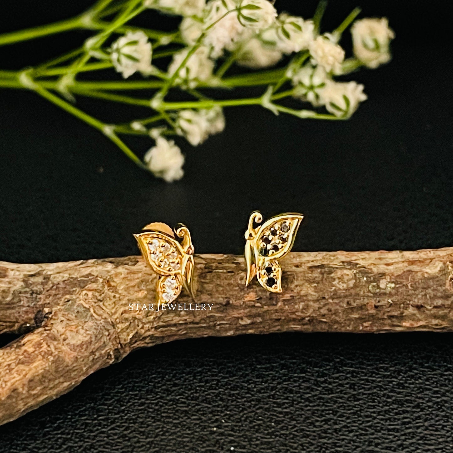 14K Solid Gold Natural Diamond Butterfly Nose/Ear Stud