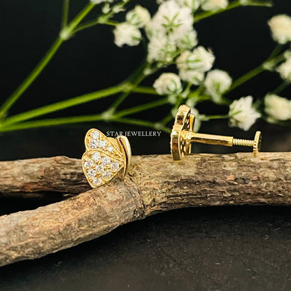 Solid Gold Butterfly Piercing for Conch, Helix, Rook, Tragus, Anti Tragus, Earlobe