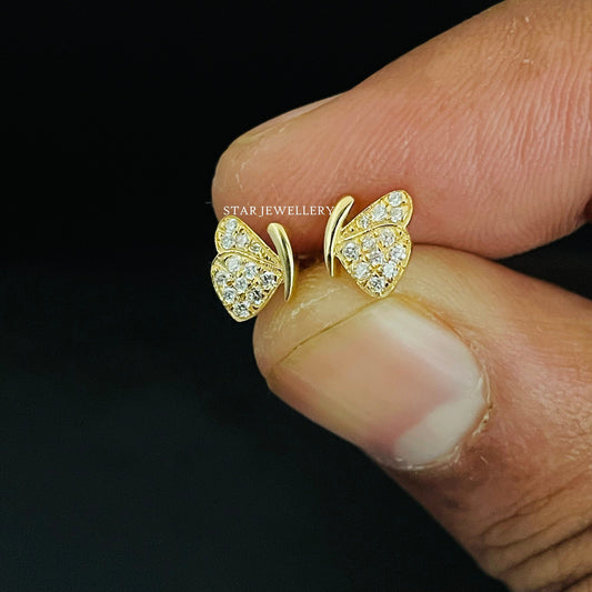 Solid Gold Butterfly Piercing for Conch, Helix, Rook, Tragus, Anti Tragus, Earlobe