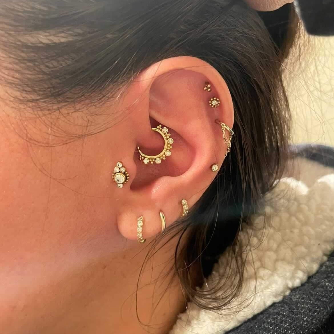 Bezel Set Natural Diamond Daith Piercing
