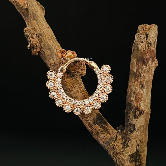 14K Gold Bezel Set Diamond Miligrain Septum Nose Ring