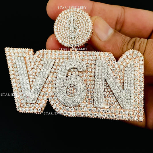925 Silver VVS Moissanite Icedout Letter Pendant,
