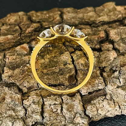Three Stone Bar Set Lab Grown Diamond Engagement Ring
