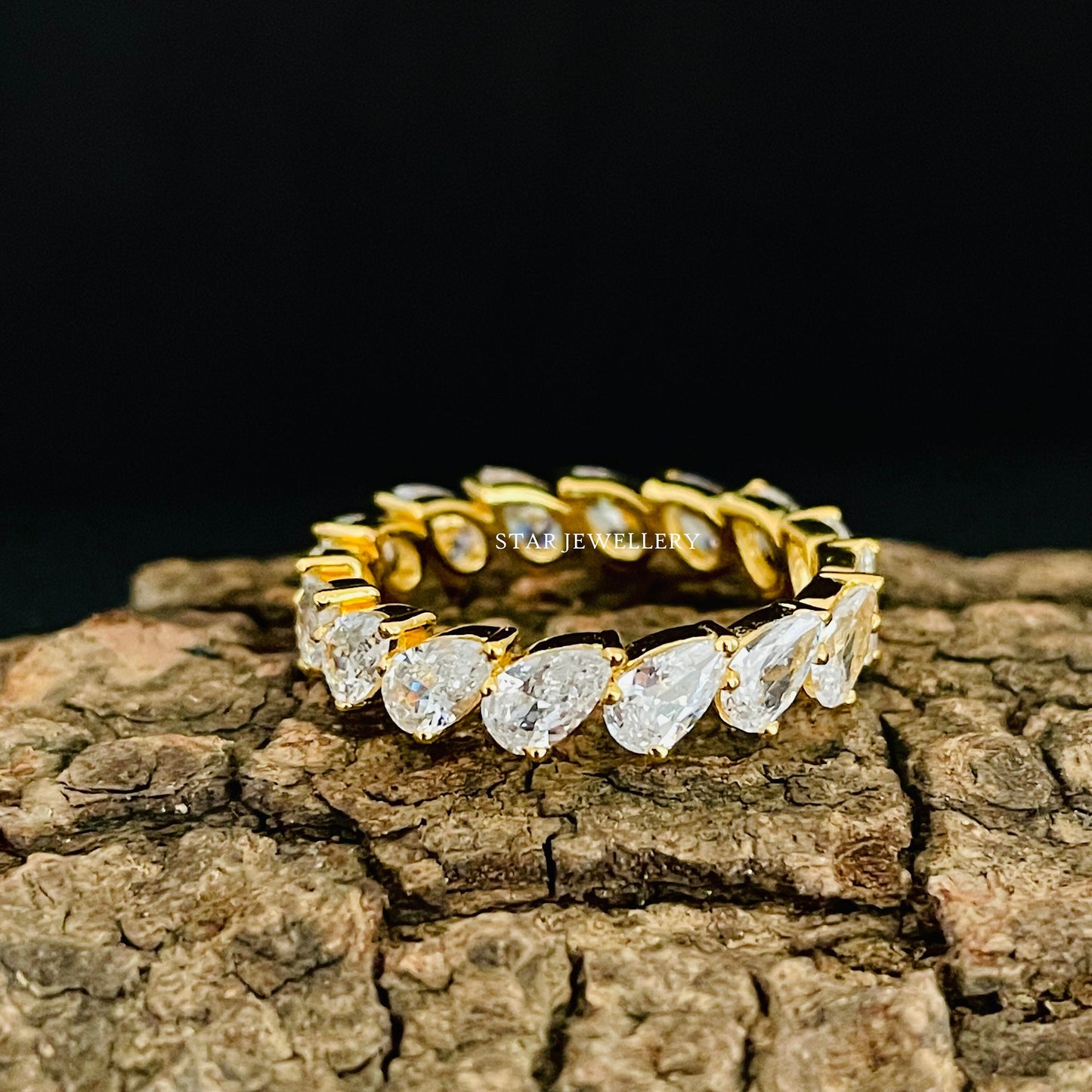 Colorless Pear Cut Moissanite Full Eternity Wedding Band