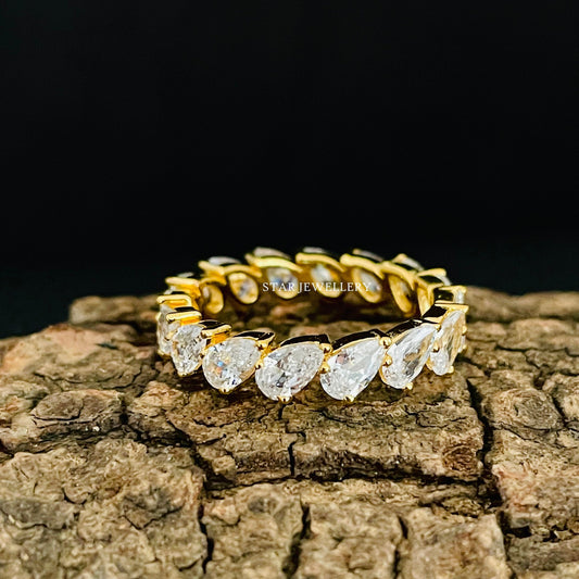 Colorless Pear Cut Moissanite Full Eternity Wedding Band
