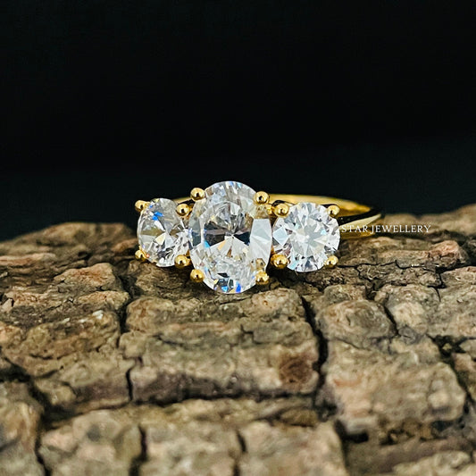 Triple Stone Engagement Moissanite Ring