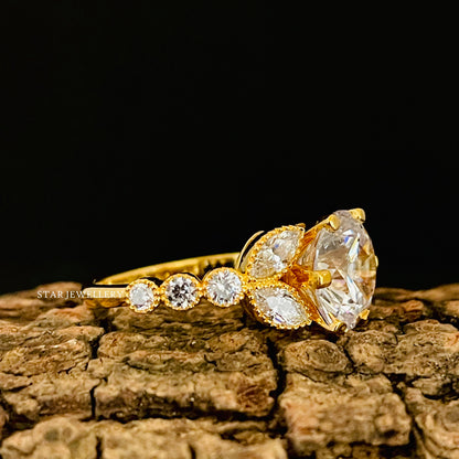 Art Deco Brilliant Round Cut Lab Grown Diamond Miligrain Engagement Ring