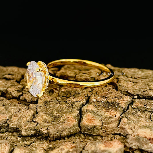 3.00 Ct Colorless Oval Cut Moissanite Hidden Halo Ring