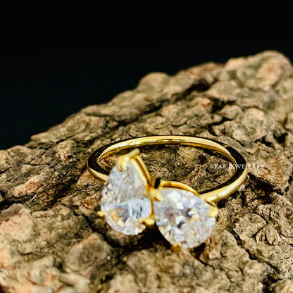 Toi Et Moi Two Stone Pear Cut Moissanite Engagement Ring