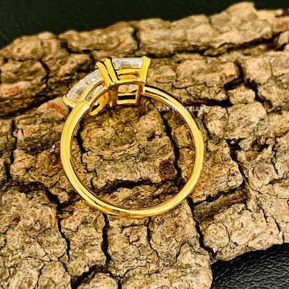 Toi Et Moi Pear Cut and Emerald Cut Moissanite Ring