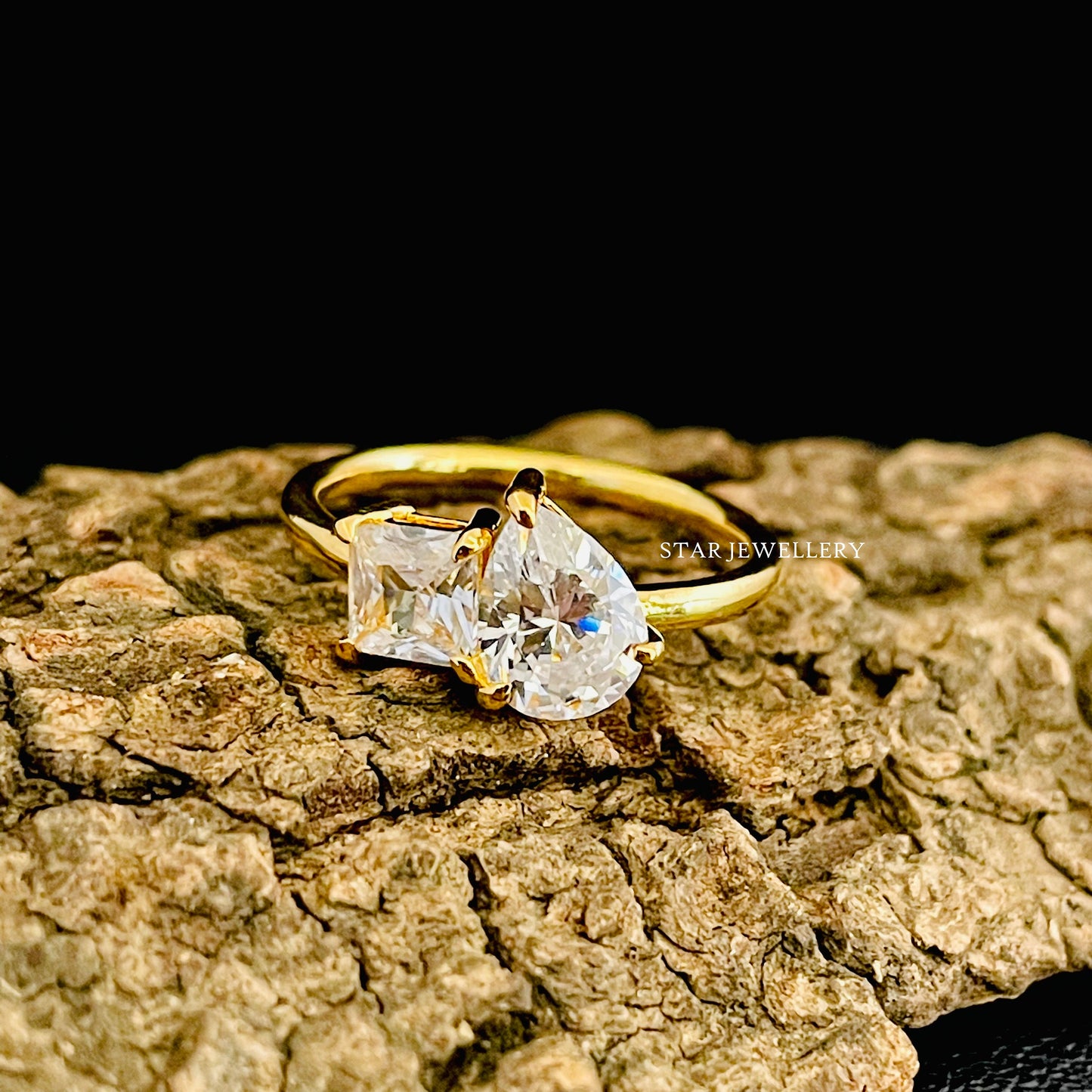 Solid Gold Toi Et Moi Princess Cut & Pear Cut Lab Grown Diamond Ring