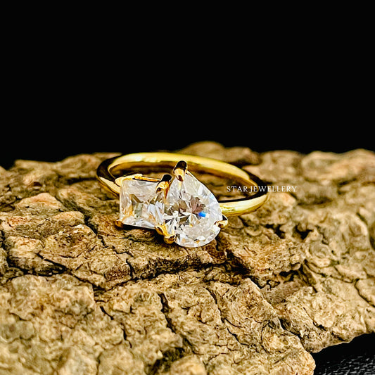 Solid Gold Toi Et Moi Princess Cut & Pear Cut Lab Grown Diamond Ring