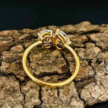 14K Solid Gold Toi Et Moi Pear Cut & Oval Cut Moissanite Ring