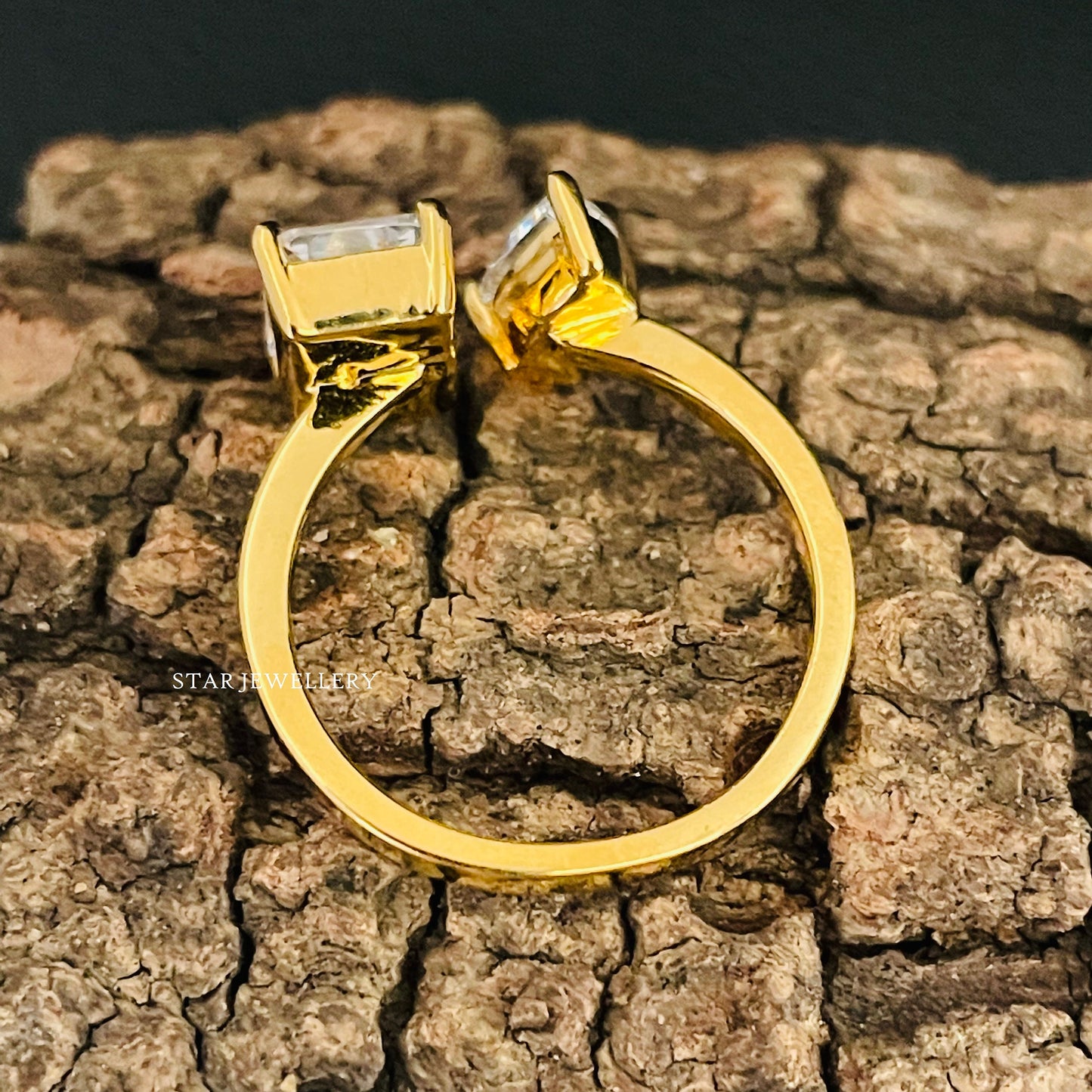 Toi Et Moi Pear Cut and Emerald Cut Lab Grown Diamond Gold Ring