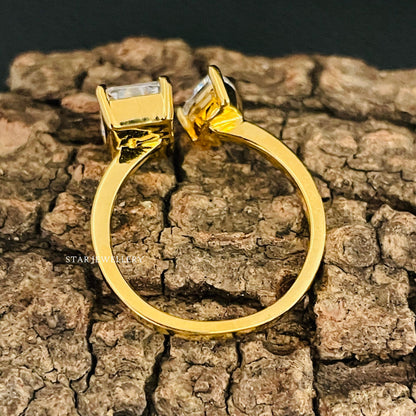 Toi Et Moi Pear Cut and Emerald Cut Lab Grown Diamond Gold Ring