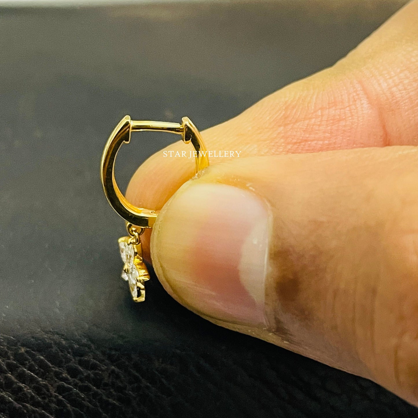 Dangle Drop Diamond Flower Huggie Hoop Earring