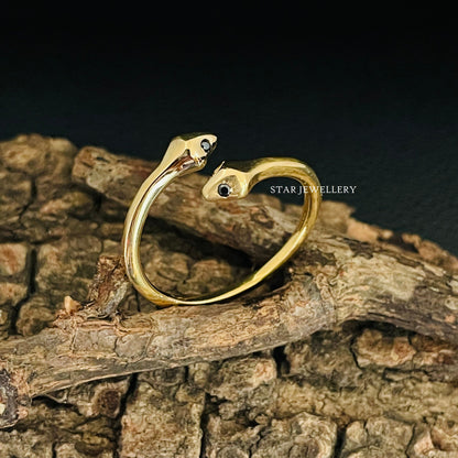 Antique 14K Solid Gold Dual Snake Open Ring