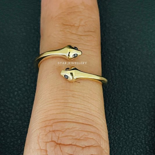Antique 14K Solid Gold Dual Snake Open Ring
