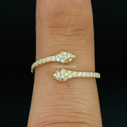 Dual Head Natural Diamond Snake Ring