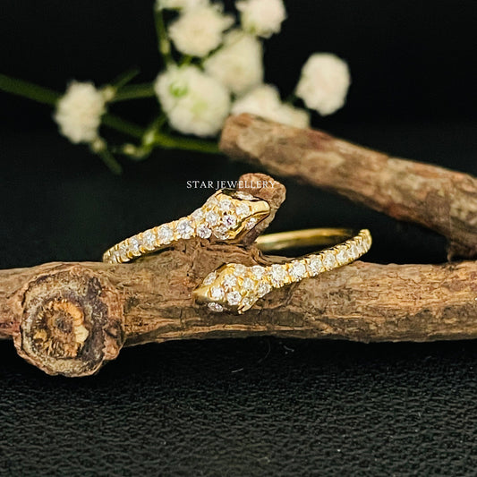 Dual Head Natural Diamond Snake Ring