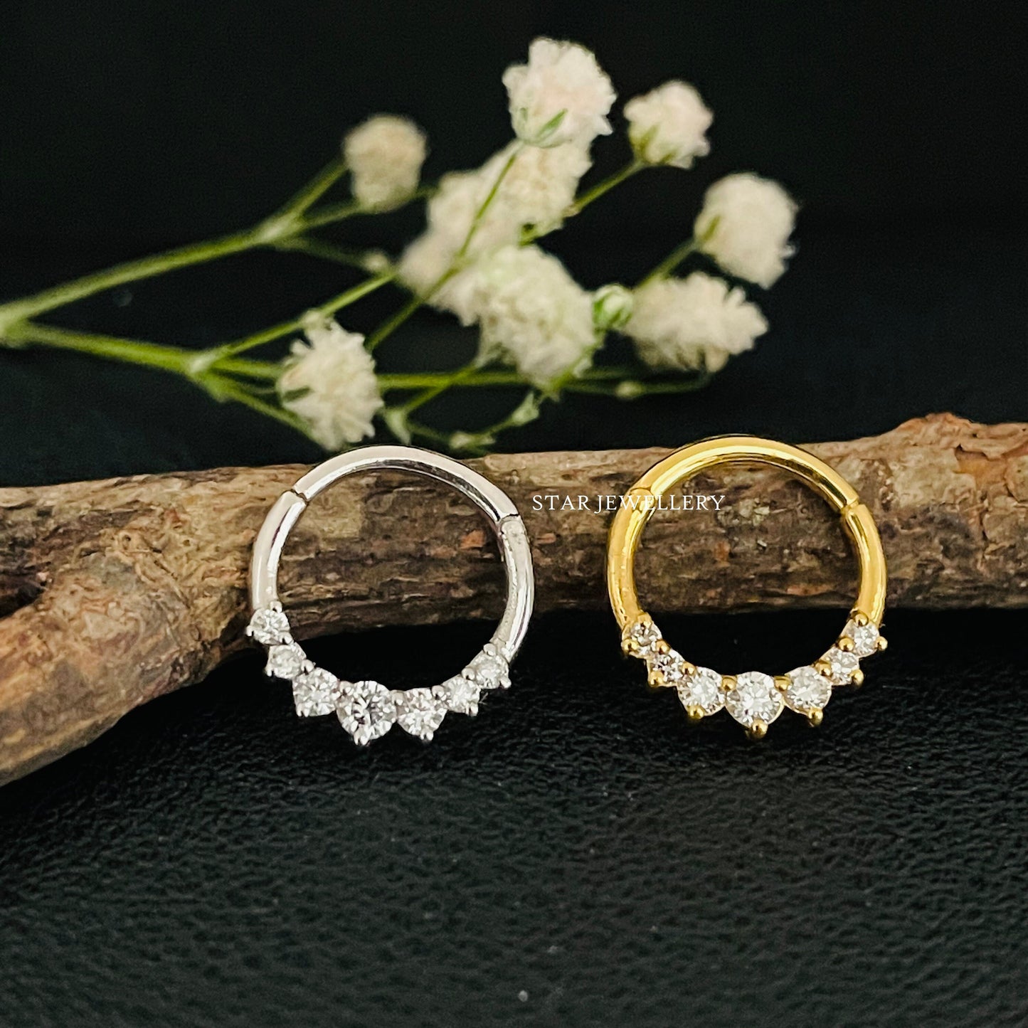 Natural Diamond Solid Gold Daith Piercing