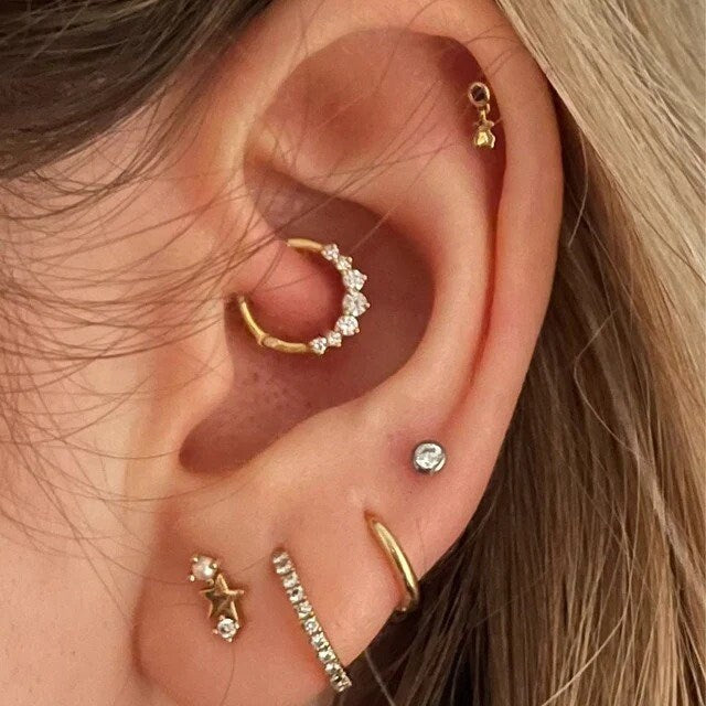 Natural Diamond Solid Gold Daith Piercing