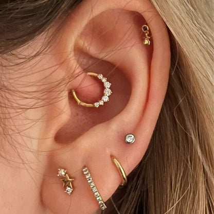 Natural Diamond Solid Gold Daith Piercing